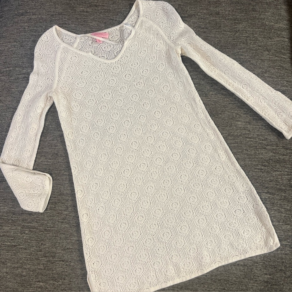 Lilly Pulitzer Lace Crochet White Tunic Sweater Dress Top Swimsuit Cover Sz XS